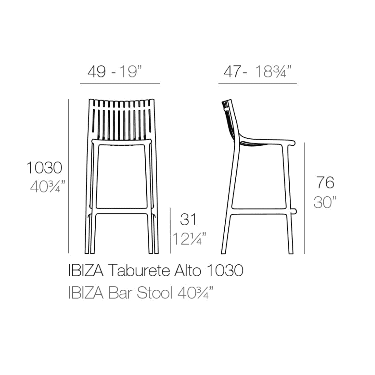 Vondom™ Ibiza Bar Stool, Sgabello con Schienale Ispirato all&