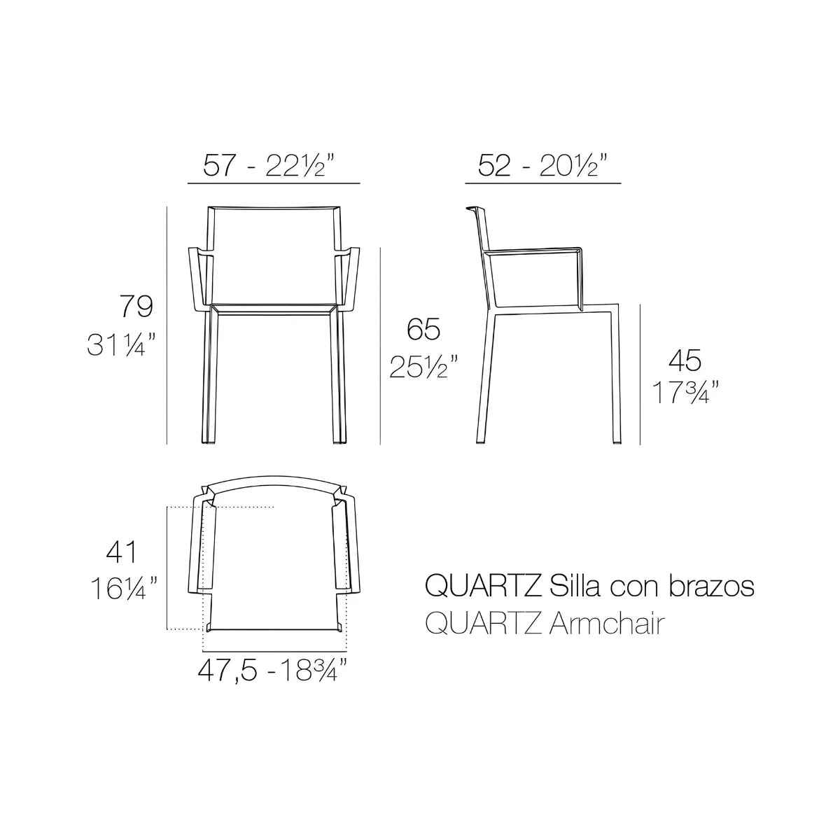Sedia di design vondom ibiza con braccioli misure