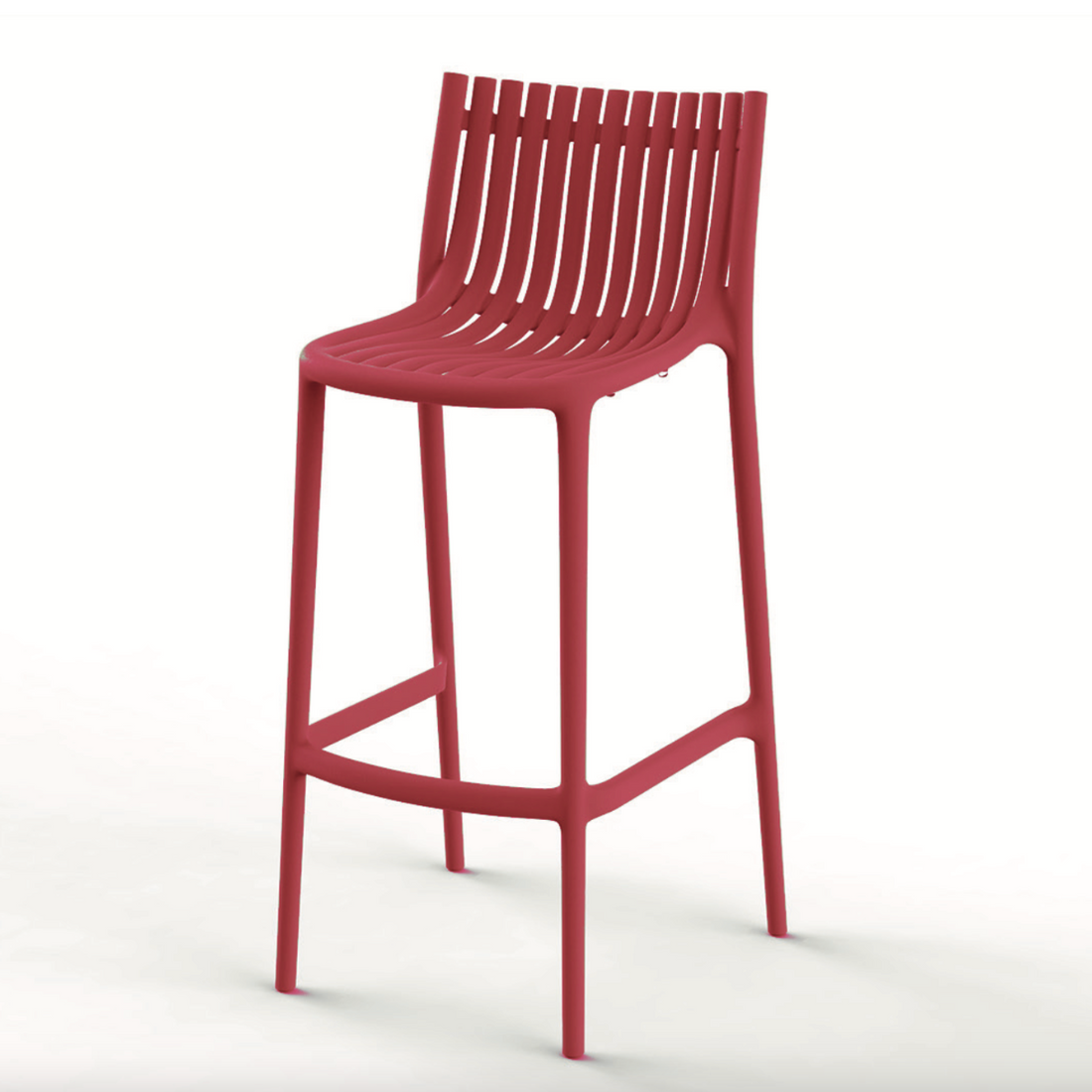 Vondom™ Ibiza Stool, Sgabello Rosso con Schienale per Esterni e Interni